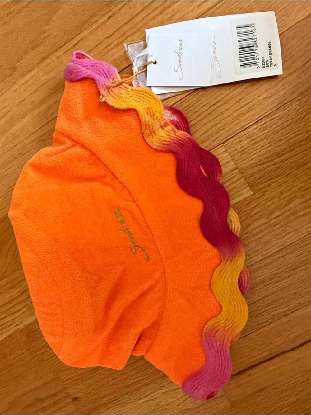 Sanctuary Orange Swim Cap with Pink and Yellow Scalloped Trim